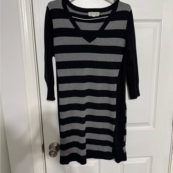 Pink Rose Dresses & Skirts - Striped Black and Gray V-Neck Dress